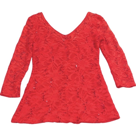 Boston Proper Coral Lace Sequin Top XXS - Picture 3 of 9